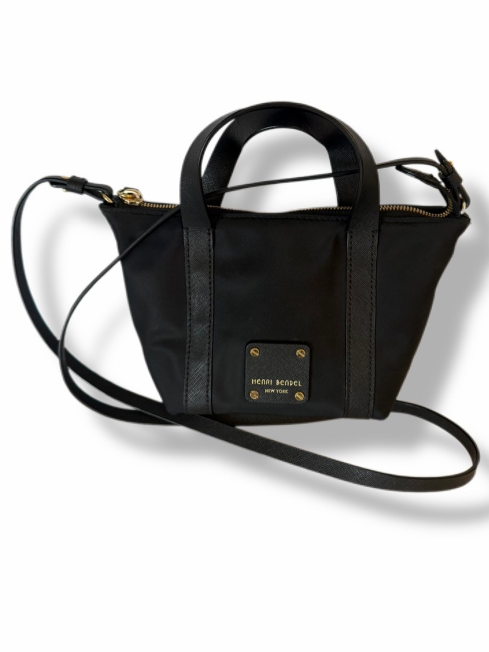 Henri Bendel Jetsetter Mini Tote Crossbody Black Gold Hardware